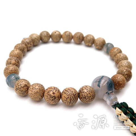 Men's prayer beads, Starry Moon bodhi seed, blue moss agate