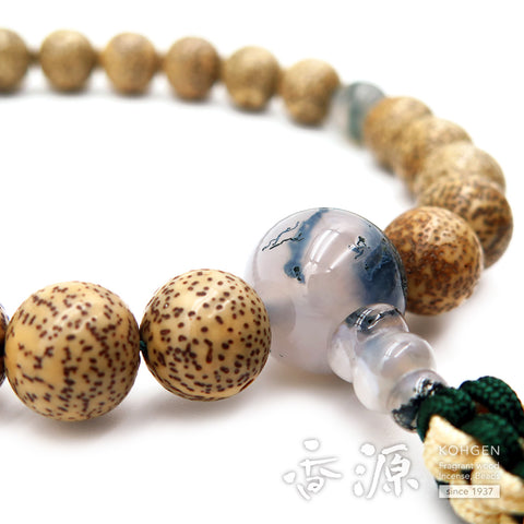 Men's prayer beads, Starry Moon bodhi seed, blue moss agate