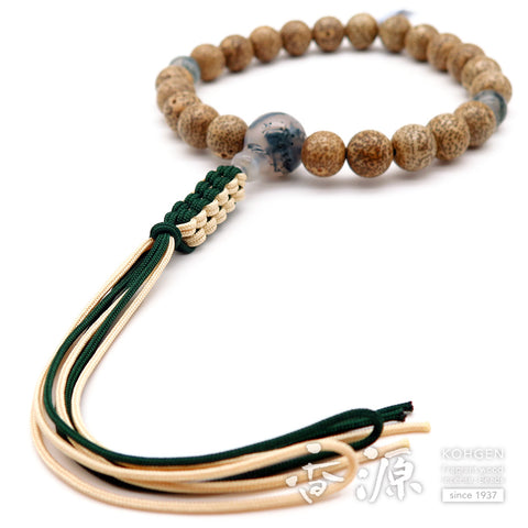 Men's prayer beads, Starry Moon bodhi seed, blue moss agate