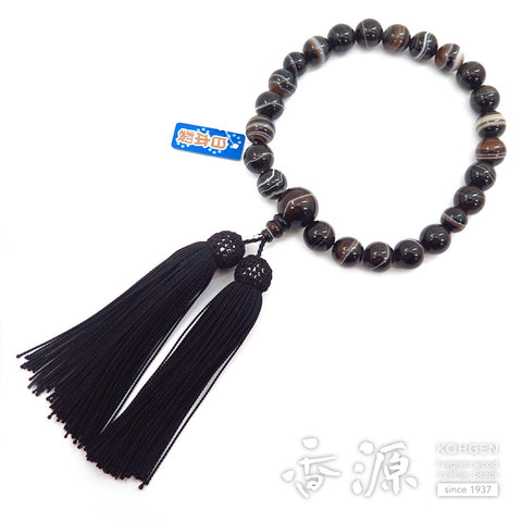 Men's prayer beads, black striped agate, 22 beads