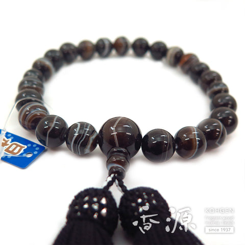 Men's prayer beads, black striped agate, 22 beads