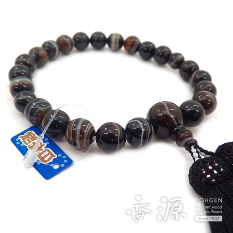 Men's prayer beads, black striped agate, 22 beads