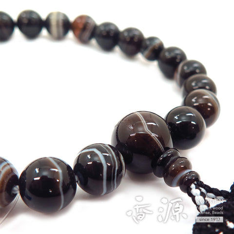 Men's prayer beads, black striped agate, 22 beads