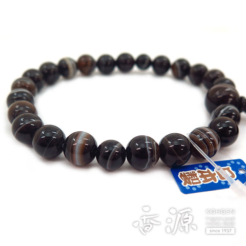Men's prayer beads, black striped agate, 22 beads