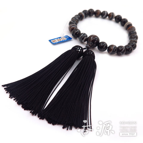 Men's prayer beads, black striped agate, 22 beads