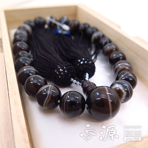 Men's prayer beads, black striped agate, 22 beads