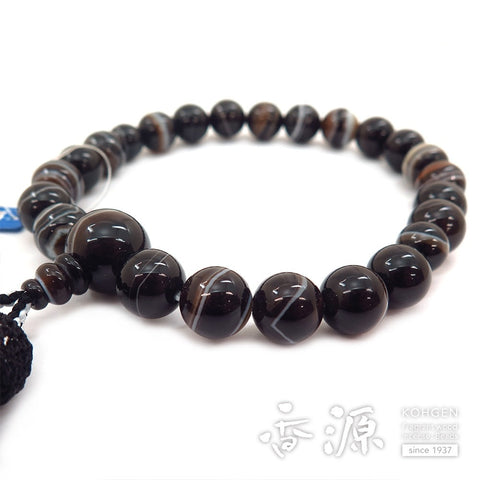 Men's prayer beads, black striped agate, 22 beads