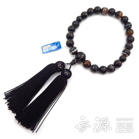 Men's prayer beads, black striped agate, 22 beads