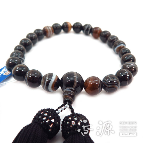Men's prayer beads, black striped agate, 22 beads