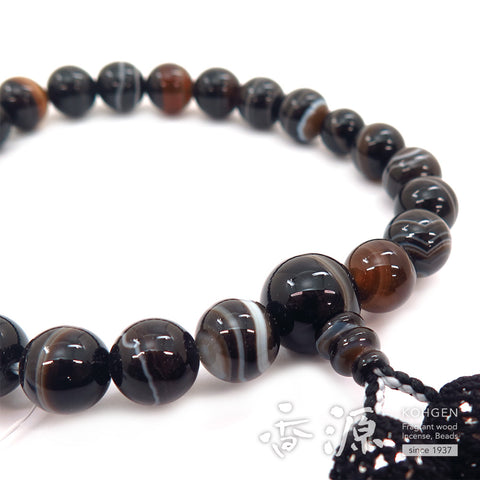 Men's prayer beads, black striped agate, 22 beads