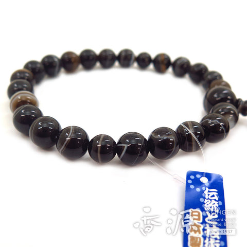 Men's prayer beads, black striped agate, 22 beads