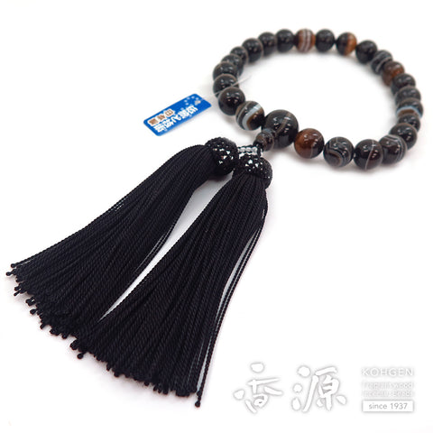 Men's prayer beads, black striped agate, 22 beads