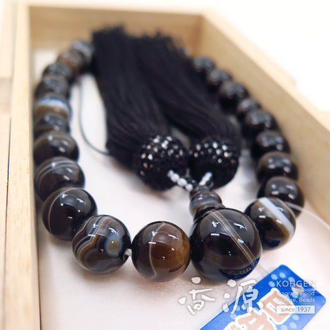 Men's prayer beads, black striped agate, 22 beads