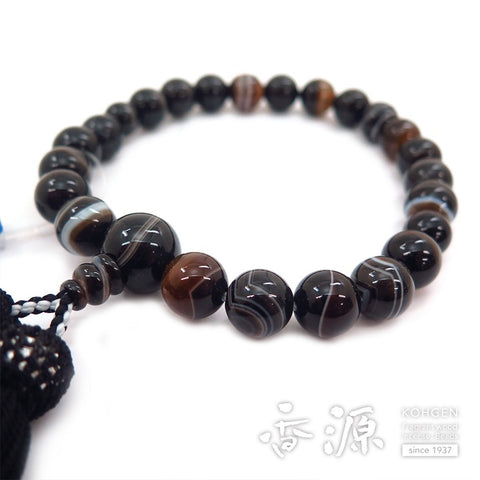 Men's prayer beads, black striped agate, 22 beads