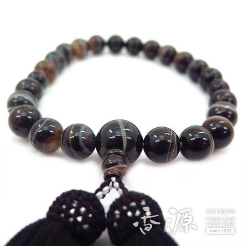 Men's prayer beads, black striped agate, 22 beads