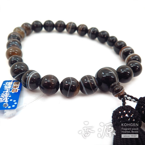 Men's prayer beads, black striped agate, 22 beads