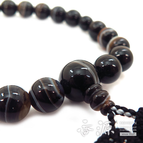 Men's prayer beads, black striped agate, 22 beads