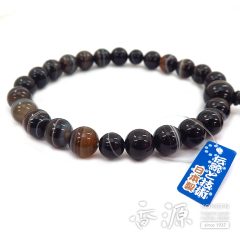 Men's prayer beads, black striped agate, 22 beads