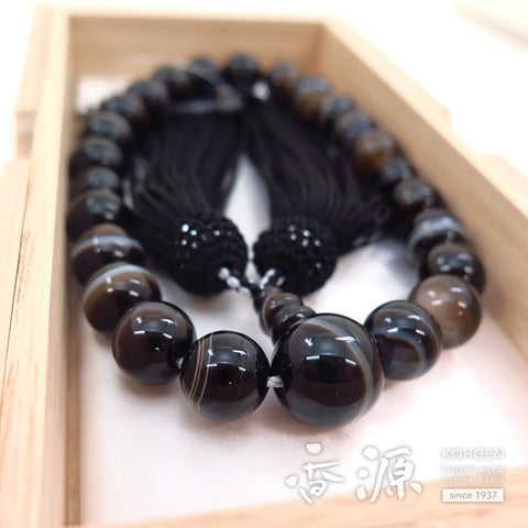 Men's prayer beads, black striped agate, 22 beads