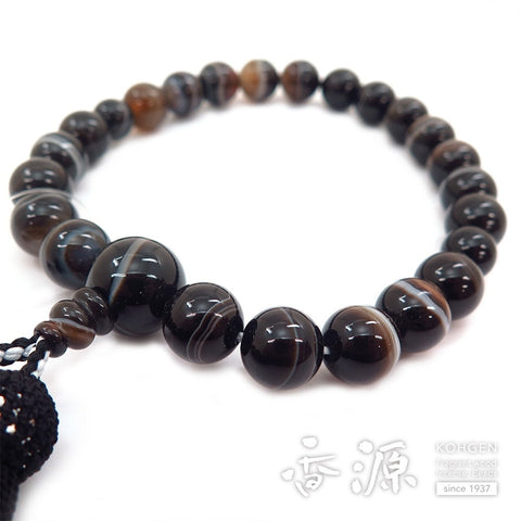 Men's prayer beads, black striped agate, 22 beads