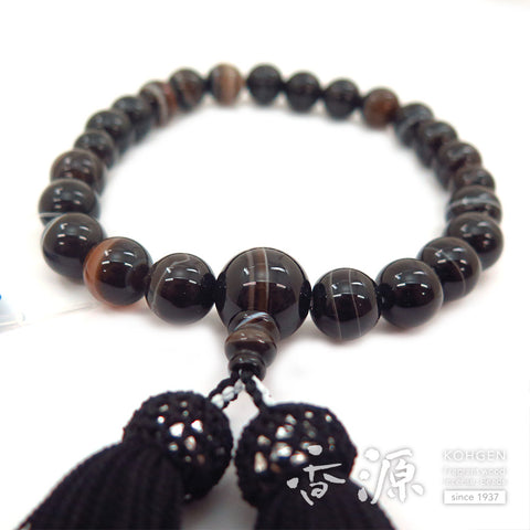Men's prayer beads, black striped agate, item D