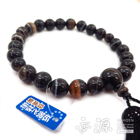 Men's prayer beads, black striped agate, item D