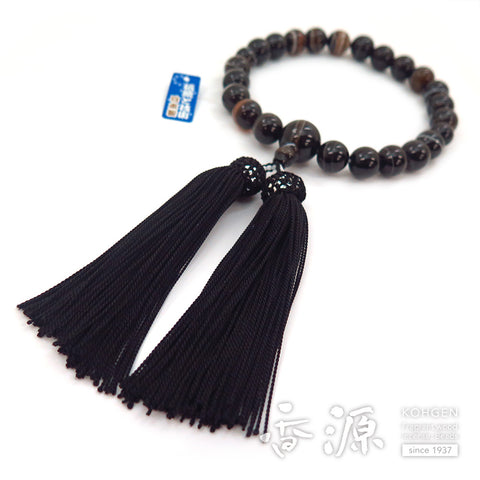 Men's prayer beads, black striped agate, item D