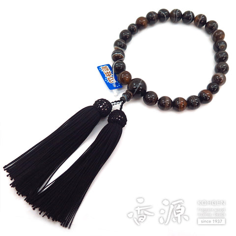 Men's prayer beads, black striped agate, 22 beads