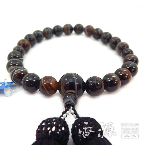 Men's prayer beads, black striped agate, 22 beads