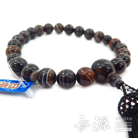 Men's prayer beads, black striped agate, 22 beads