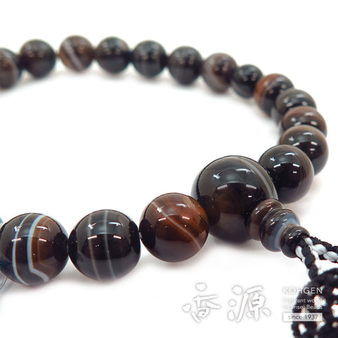 Men's prayer beads, black striped agate, 22 beads