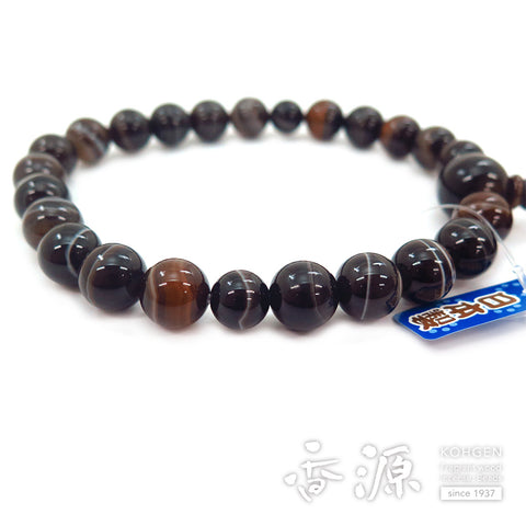 Men's prayer beads, black striped agate, 22 beads