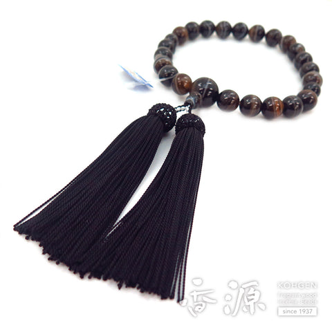 Men's prayer beads, black striped agate, 22 beads