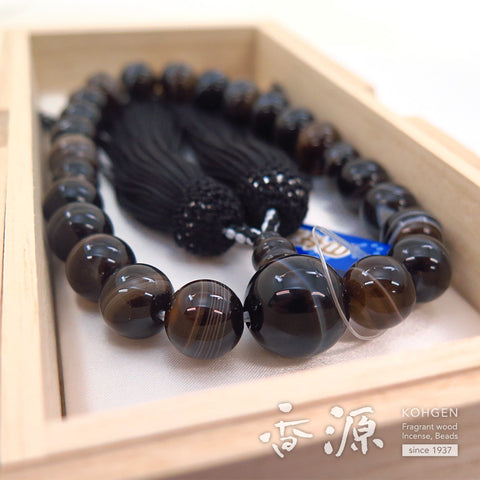 Men's prayer beads, black striped agate, 22 beads