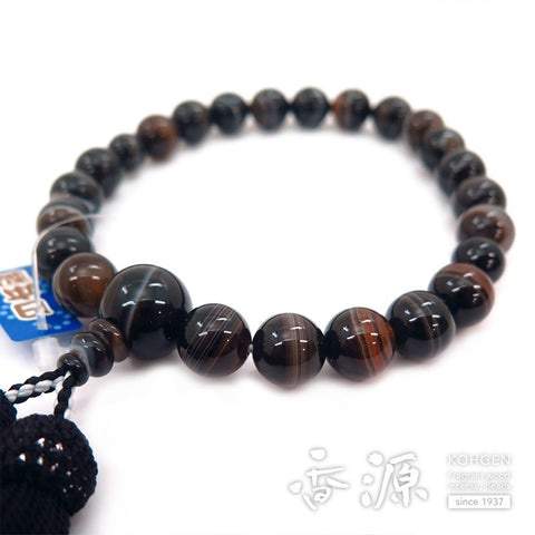 Men's prayer beads, black striped agate, 22 beads