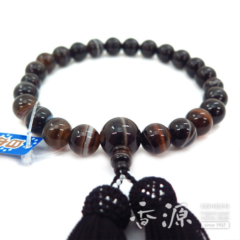 Men's prayer beads, black striped agate, 22 beads