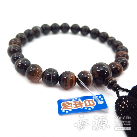 Men's prayer beads, black striped agate, 22 beads
