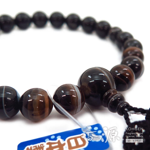 Men's prayer beads, black striped agate, 22 beads
