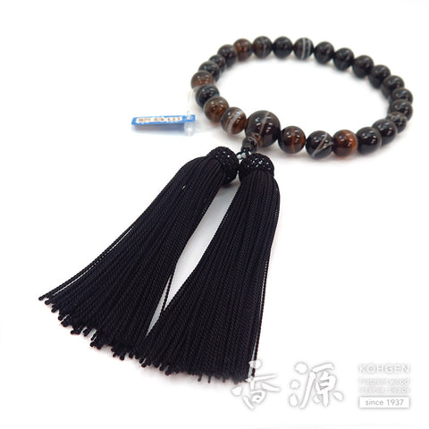Men's prayer beads, black striped agate, 22 beads