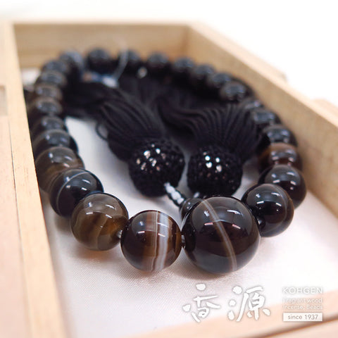 Men's prayer beads, black striped agate, 22 beads