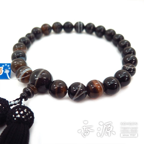 Men's prayer beads, black striped agate, 22 beads