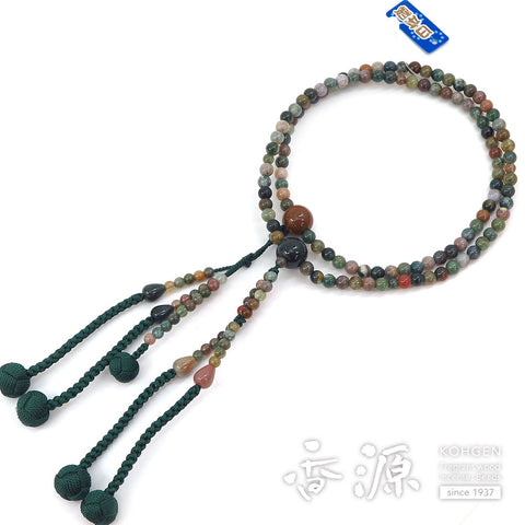 Women's Prayer Beads, Indian Agate, Nichiren Sect, 8-Sun Hokke Style, Matching Set