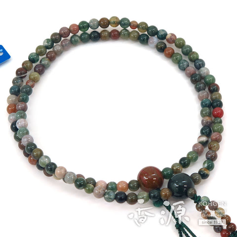 Women's Prayer Beads, Indian Agate, Nichiren Sect, 8-Sun Hokke Style, Matching Set