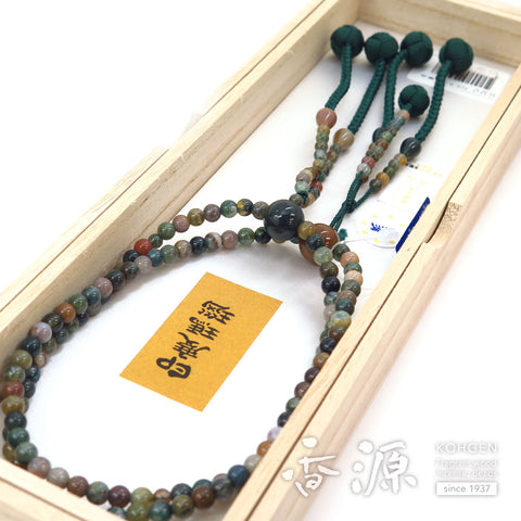 Women's Prayer Beads, Indian Agate, Nichiren Sect, 8-Sun Hokke Style, Matching Set