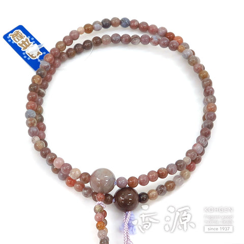 Women's Prayer Beads, Rose Agate, Nichiren Sect, 8-Sun Hokke Style, Matching Set