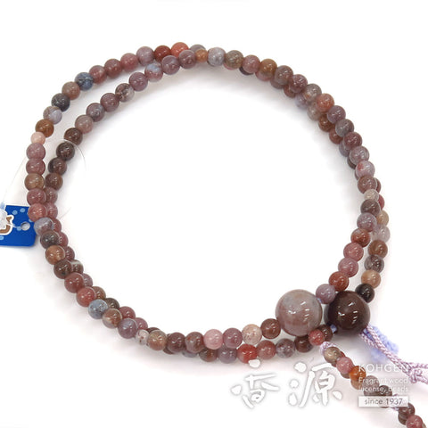 Women's Prayer Beads, Rose Agate, Nichiren Sect, 8-Sun Hokke Style, Matching Set