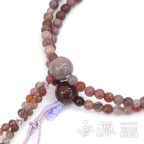 Women's Prayer Beads, Rose Agate, Nichiren Sect, 8-Sun Hokke Style, Matching Set