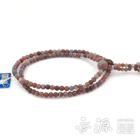 Women's Prayer Beads, Rose Agate, Nichiren Sect, 8-Sun Hokke Style, Matching Set
