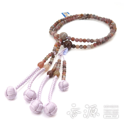 Women's Prayer Beads, Rose Agate, Nichiren Sect, 8-Sun Hokke Style, Matching Set