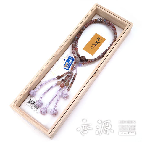 Women's Prayer Beads, Rose Agate, Nichiren Sect, 8-Sun Hokke Style, Matching Set